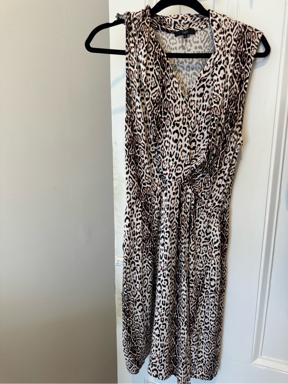 Tart Sleeveless Leopard Print Wrap Dress in Cream and Brown
